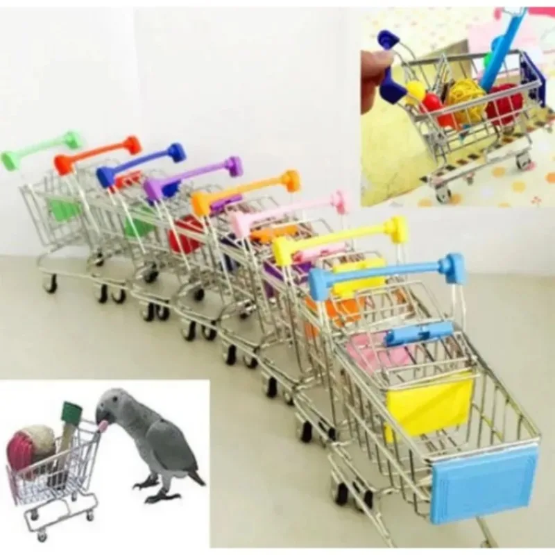 Simulation Supermarket Hand Trolleys Pretend Play Toy Mini Shopping Cart Kids Toys Kids Room Desktop Storage Basket Home Decor