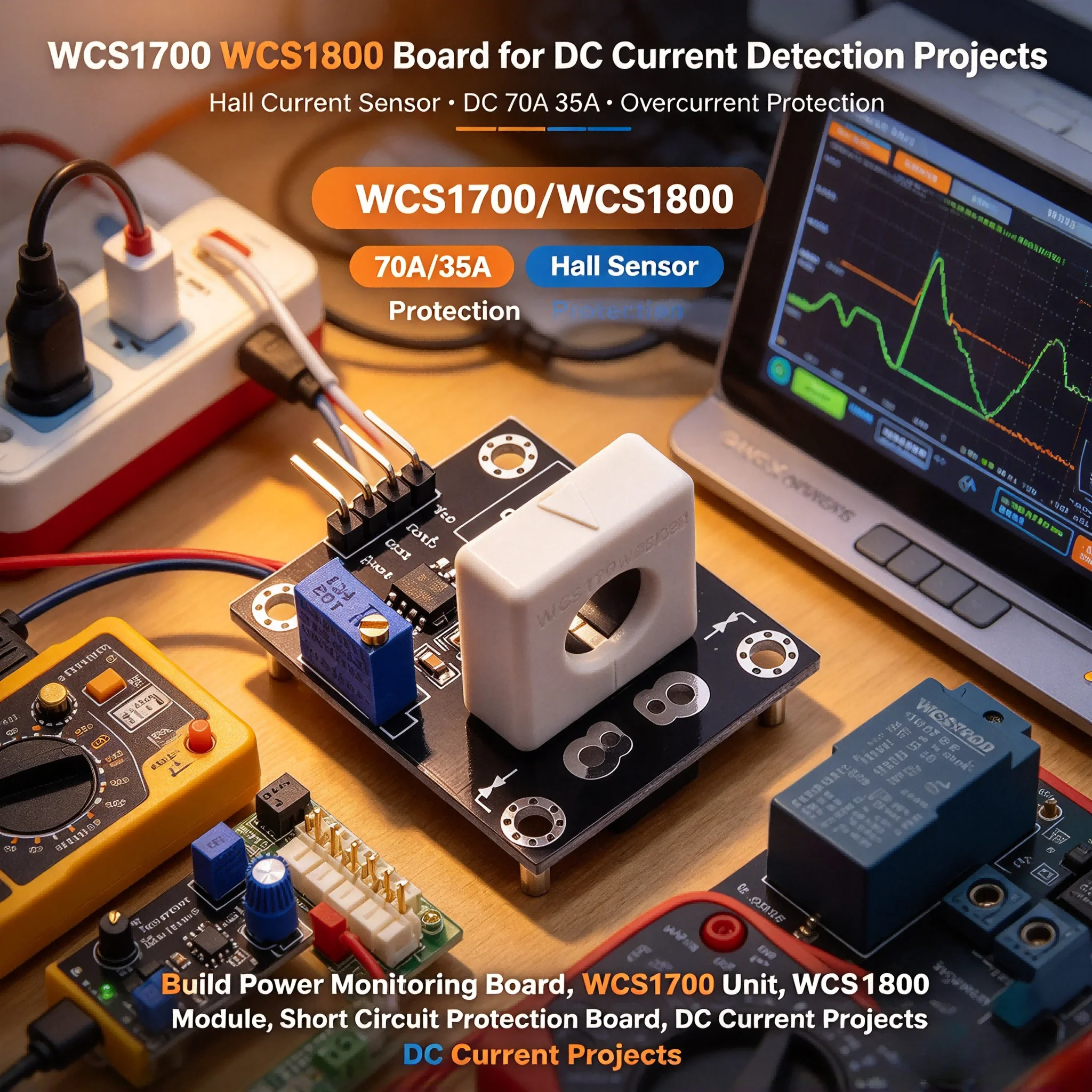 20Pcs WCS1700 WCS1800 3-5V Adjustable Hall Current Sensor DC 70A 35A Overcurrent Short Circuit Protection Module