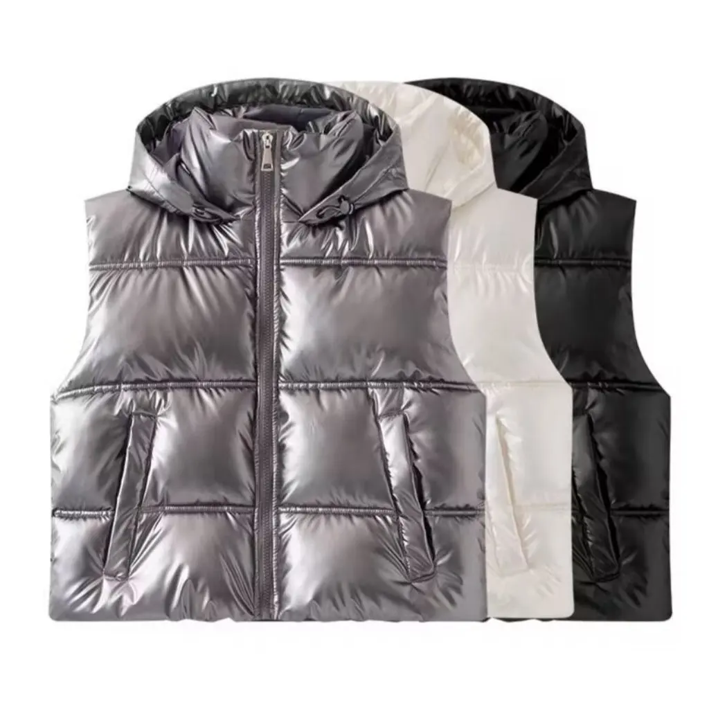 

Women's Fashionable Thickened Shiny Surface Down Cotton Jacket Winter Coat With Hoodie International Style Vest Top Category