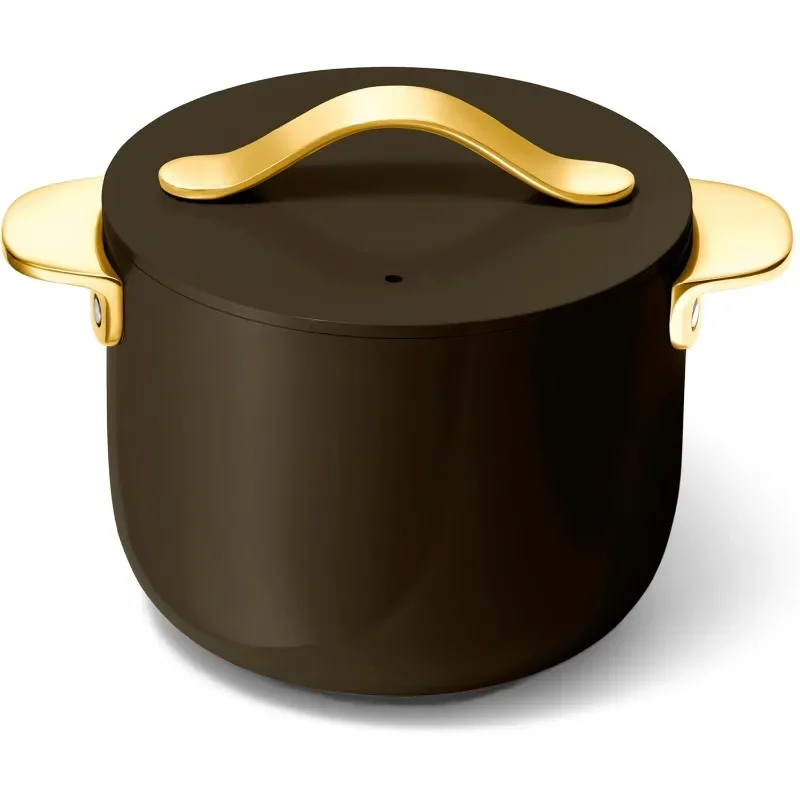 Petite Cooker - 2 Qt Ceramic Coated Pot Free From Forever Chemicals Perfect for Rice, Grains, or Sauces  Black