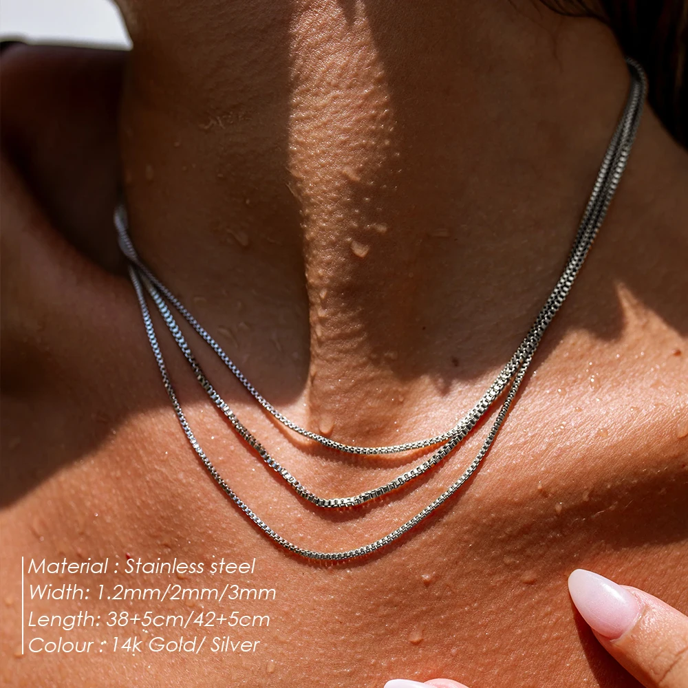 Simple Boutique Jewelry Stainless Steel Box Chain Necklace Adjustable Women's Collarbone Chain Wholesale No color loss