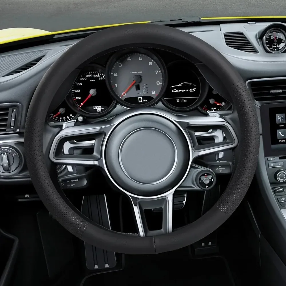 Full-hole hand-sewn Car Steering Wheel Cover, Ultra-thin Anti Slip Leather Steering Wheel Cover,car Parts Interior 37-38cm
