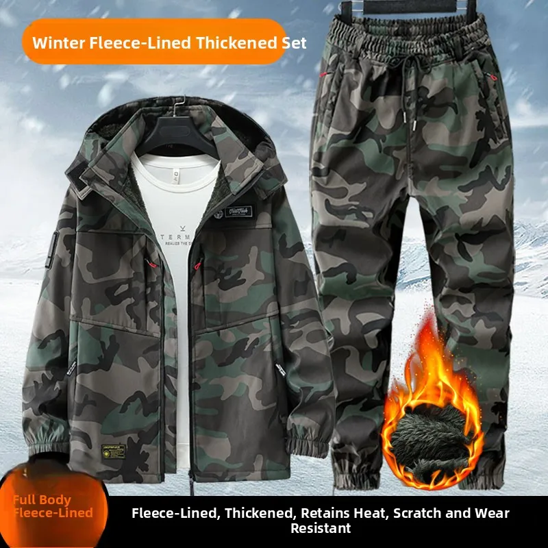 Thiened Fce Winter Camouflage Workwear Men's Set Windproof Warm Coldproof Tear-resistant Auile Repair Labor Protect...