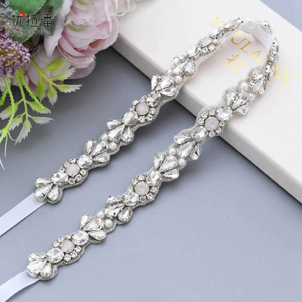 High Grade Handmade Diamond Ribbon Silver Thin Belt Patch Accessories Dress Belt  Wedding Accessories  Bridal Trim