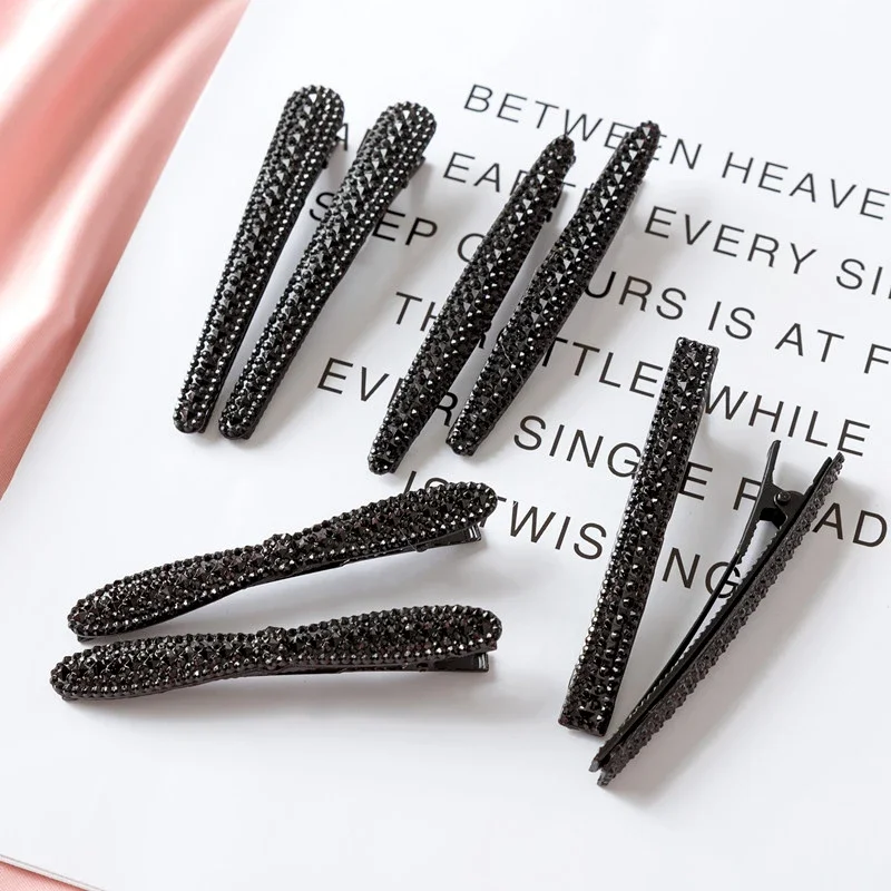 2Pcs Flash Black Rhinestone Hair Clips Headwear For Women Girls Geometric Styling Accessories  Combination Premium Beauty Health