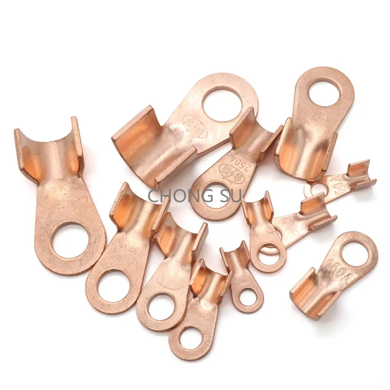 1-100pcs OT-3A 5A 10A 20A 30A 40A 50A 60A~1000A Wire Nose Red Copper Terminals Battery Cable Lug O-Type End Screw Hole M4~M18 - Detail 1