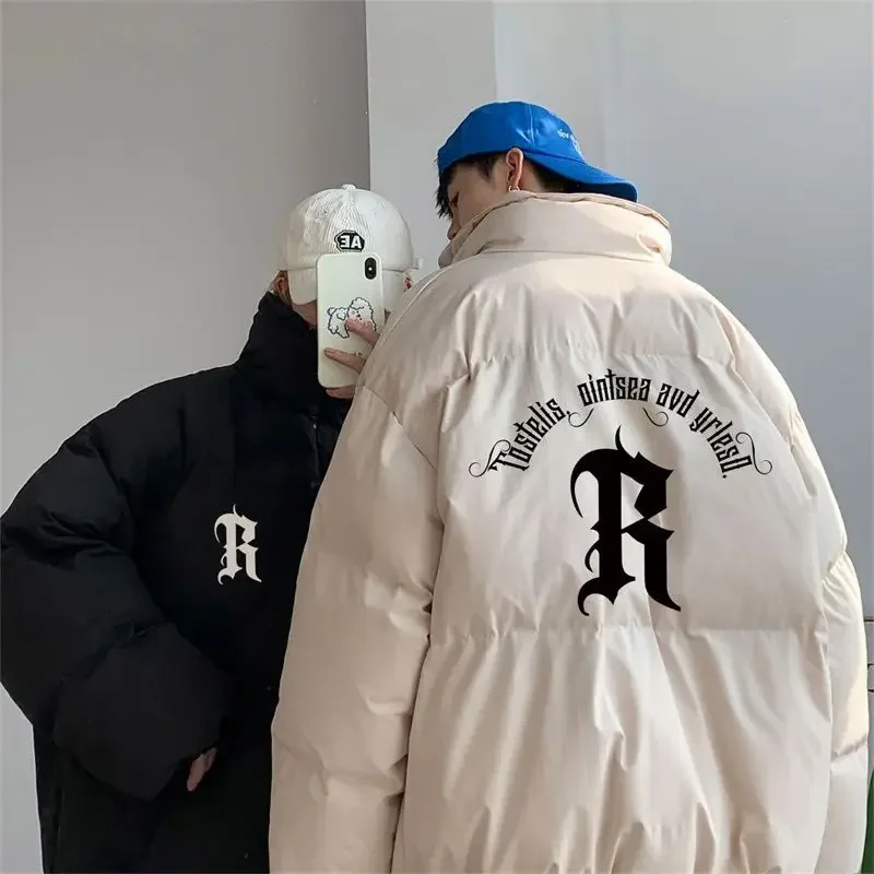 Y2K Harajuku Punk Letter Graphic Parkas Thicken Down Cotton Winter Coat Men\'s Oversized Jackets Hip Hop Streetwear Casual Unisex