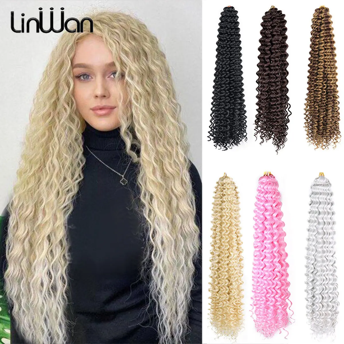 Deep Wavy Twist Synthetic Crochet Hair Afro Curly Hair African Crochet Braids Ombre Blonde Braiding Hair Extensions For Women