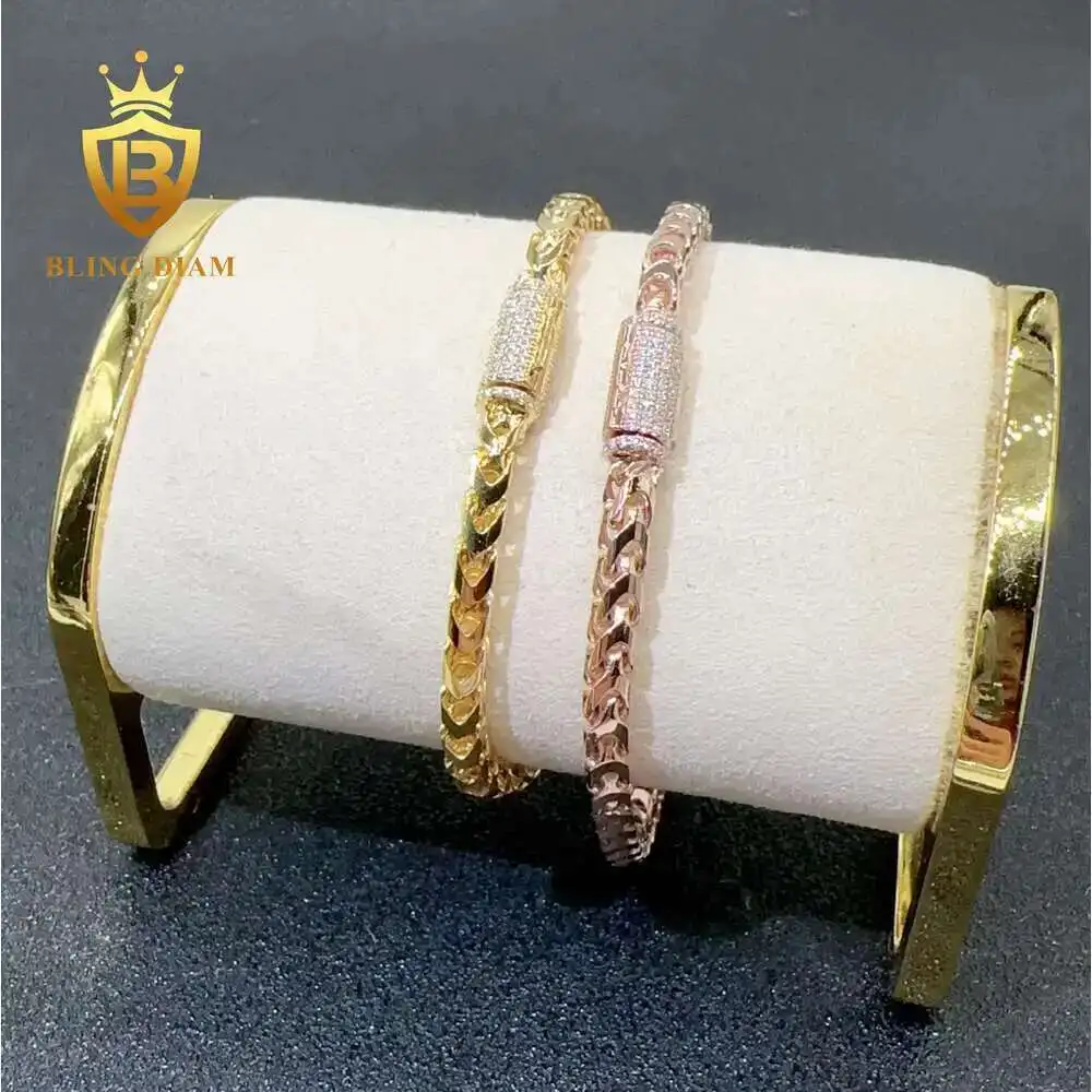 

4mm 925 Sterling Silver Twist Rope Design Vvs Moissanite Iced Out Hip Hop Cuban Link Bracelet