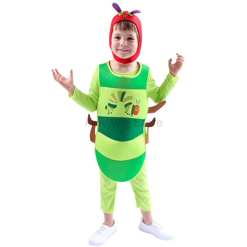 Green Kids Caterpillar Costume Children Funny Unisex Dress Up Clothing Caterpillar Animal Cosplay Costume Outfit for Stage Show