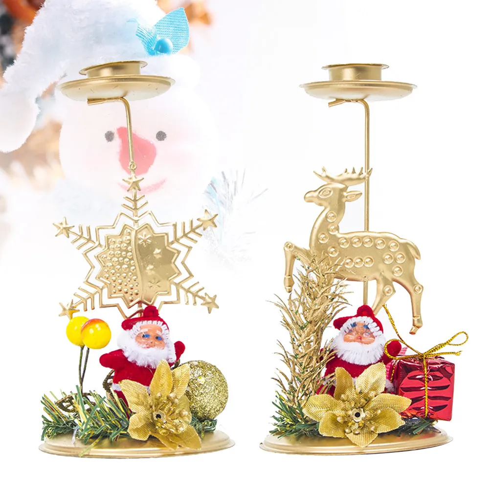 2Pcs Christmas Holder Snowflake Elk Pattern Festive Atmosphere Cartoon Style Xmas Home Decor Table Ornament