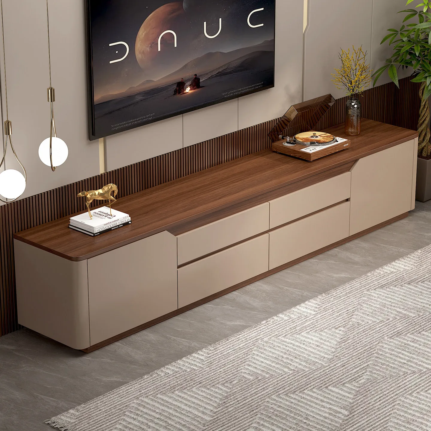 Mueble para TV de Salón, Mueble para Televisión, Mueble para TV Estilo Japandi de Lujo, Muebles Modernos para el Hogar