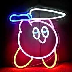 Kawaii Anime Kirbee Faca Neon Luz, Sinais LED Coloridos, Estilo Retro, Jogadores, Fãs, Perfeito, 13 Polegadas, Alimentado USB