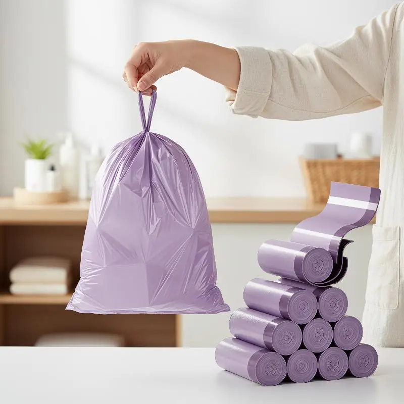 Purple Drawstring Trash Bags 10 Rolls Thick Leak Proof Disposable Heavy Duty Waste Bags for Kitchen Bathroom Home Use 10 Rolls