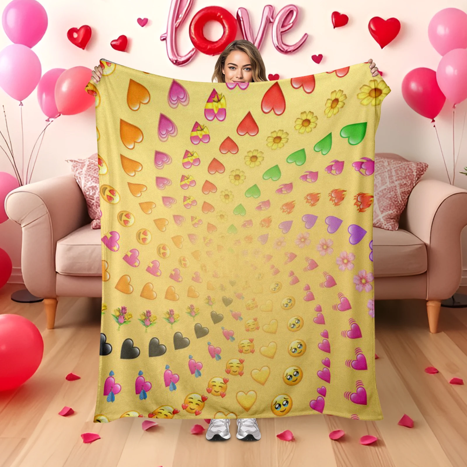 

Flannel Blanket With Emoji Heart Swirls Perfect For Couples Celebrating Love On Valentine S Day Offering Cozy Comfort