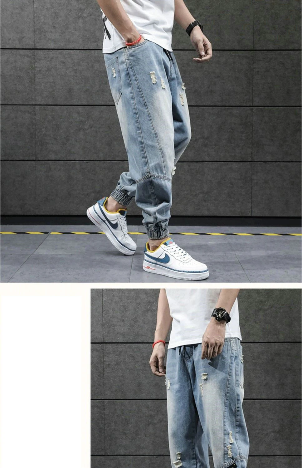 2024 New Hip Hop Harem Jeans Pants Men Loose Joggers Denim Casual Sweatpants Korea Ankle Length Trousers Streetwear Male Clothes