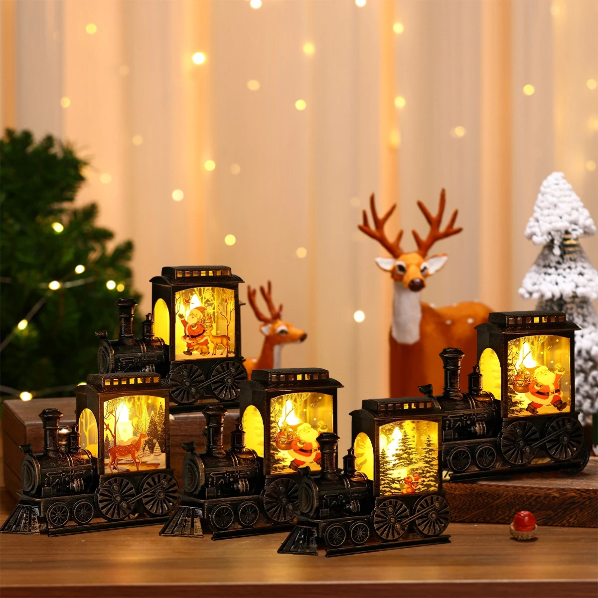 Led Portable Train Night Snowflakes Christmas Lanterns Lighted Bedside Bedroom Light 3000k Decor Lamps Room Show Lamp Gift Up 3d