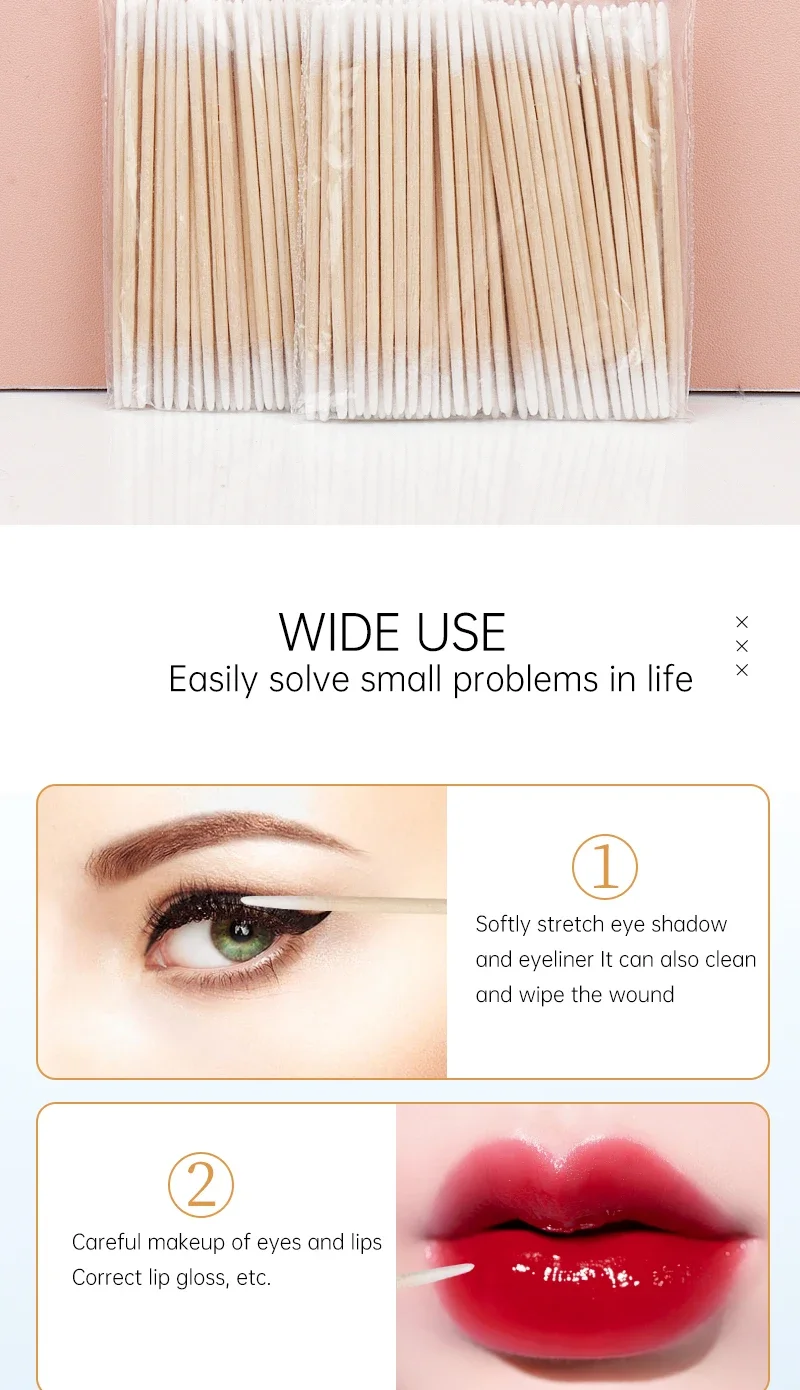 100/300/500 Stück Einweg-Ultrakleine Baumwoll-Wattestäbchen Fusselfreie MicroWood Make-up-Pinsel Wimpern-Tattoo-Reinigung, Tattoo-Zubehör – Detail 5