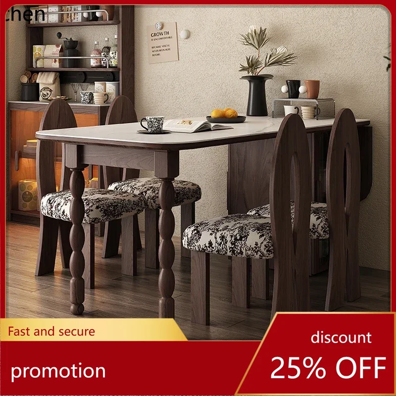 

HXL Rock Board Folding Dining Table Solid Wood Rectangular Table Vintage Walnut Color Dining Table