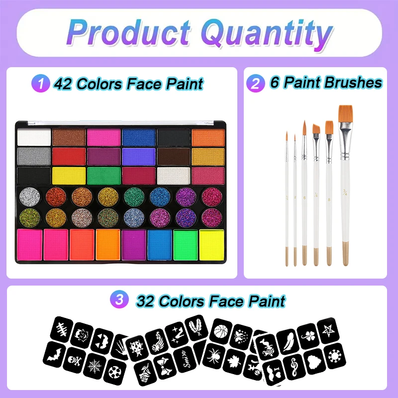 Water-Based Fluorescent Body Paint-Safe,Vibrant Colors for Face & Body Art-Quick Dry & Easy Wash Off,for Chirldren and Adult