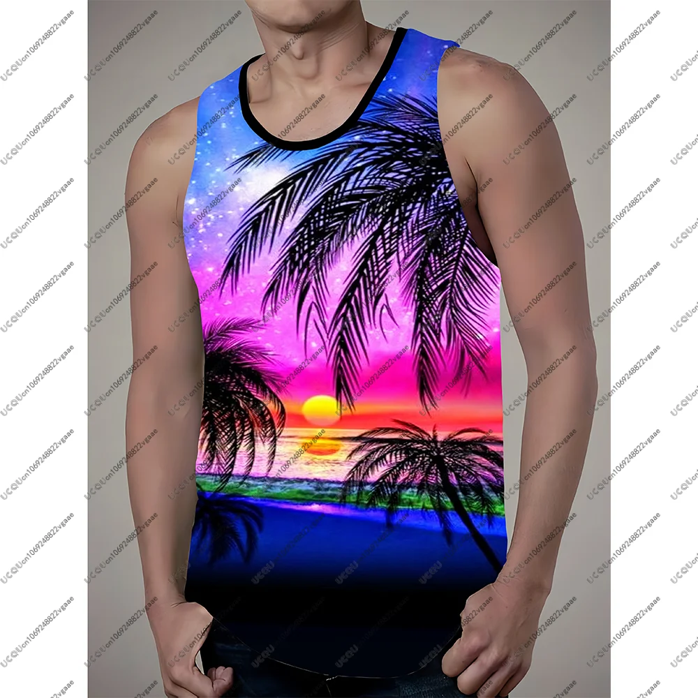 الصيف الاستوائية بدلة ركوب الأمواج تانك القمم الرجال عطلة الشاطئ تي شيرت تنفس سترة رياضية غير رسمية هدية شجرة النخيل بحر هاواي #3