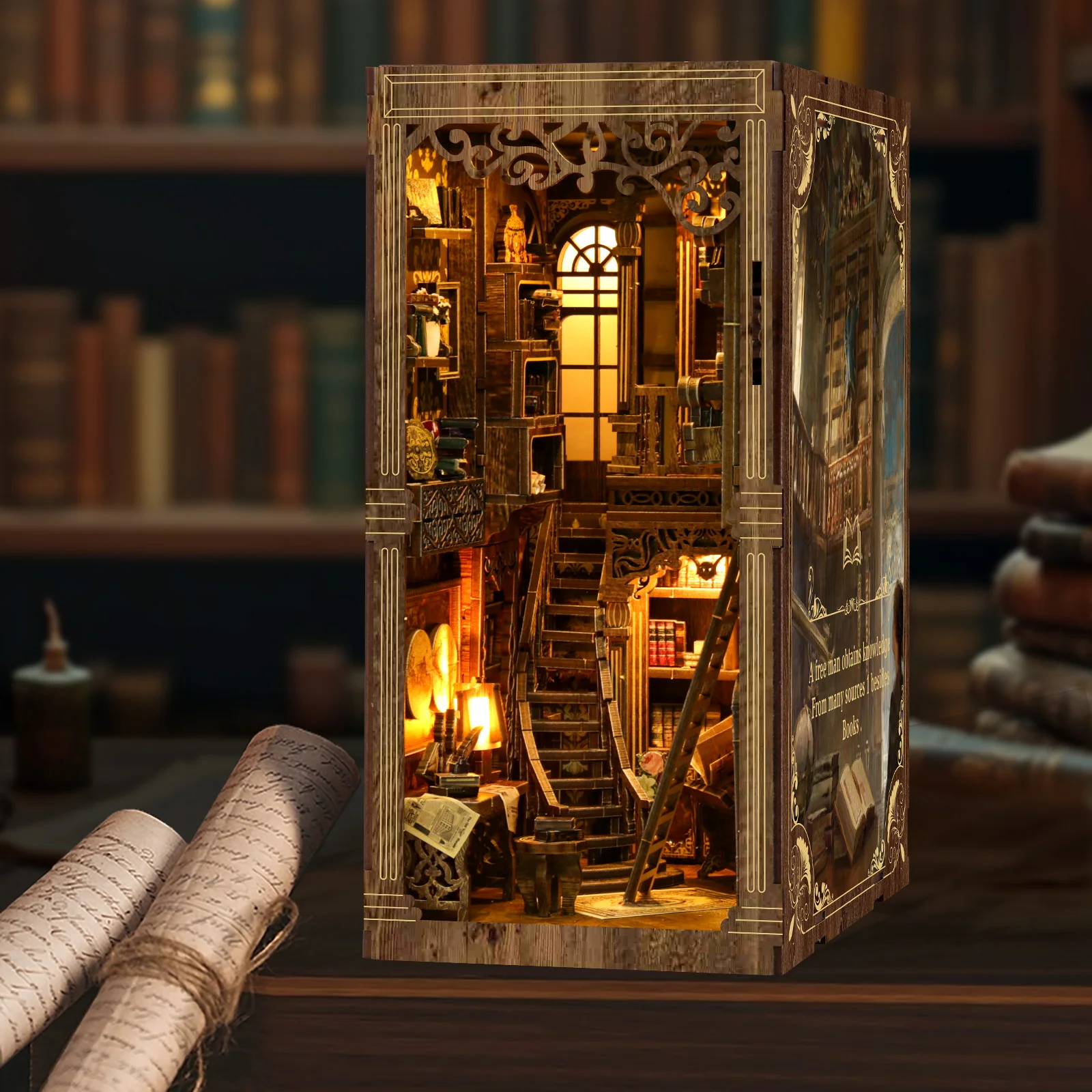 

Vintage Book Collection Room DIY Book Nook Kit Miniature House 3D Wooden Puzzle Library Model Bookshelf Decor Gift for Lovers