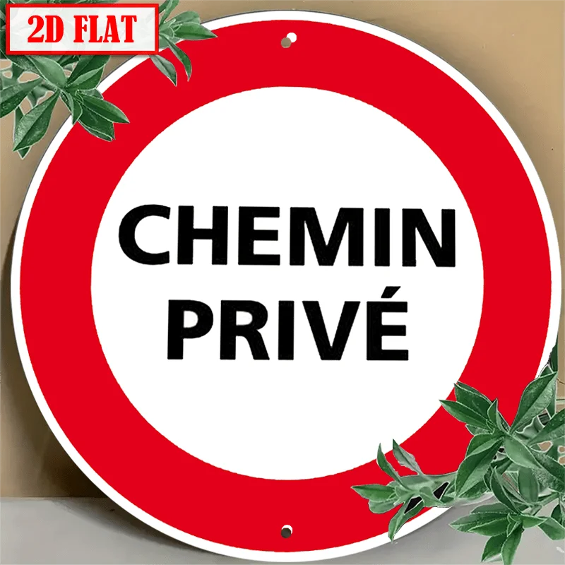 2D Flat, 1pc Round Aluminum Chemin Prive Sign - UV Resistant 8x8 Inches (20x20cm) Classic Wall Decor Suitable for Bedroom, Coffe