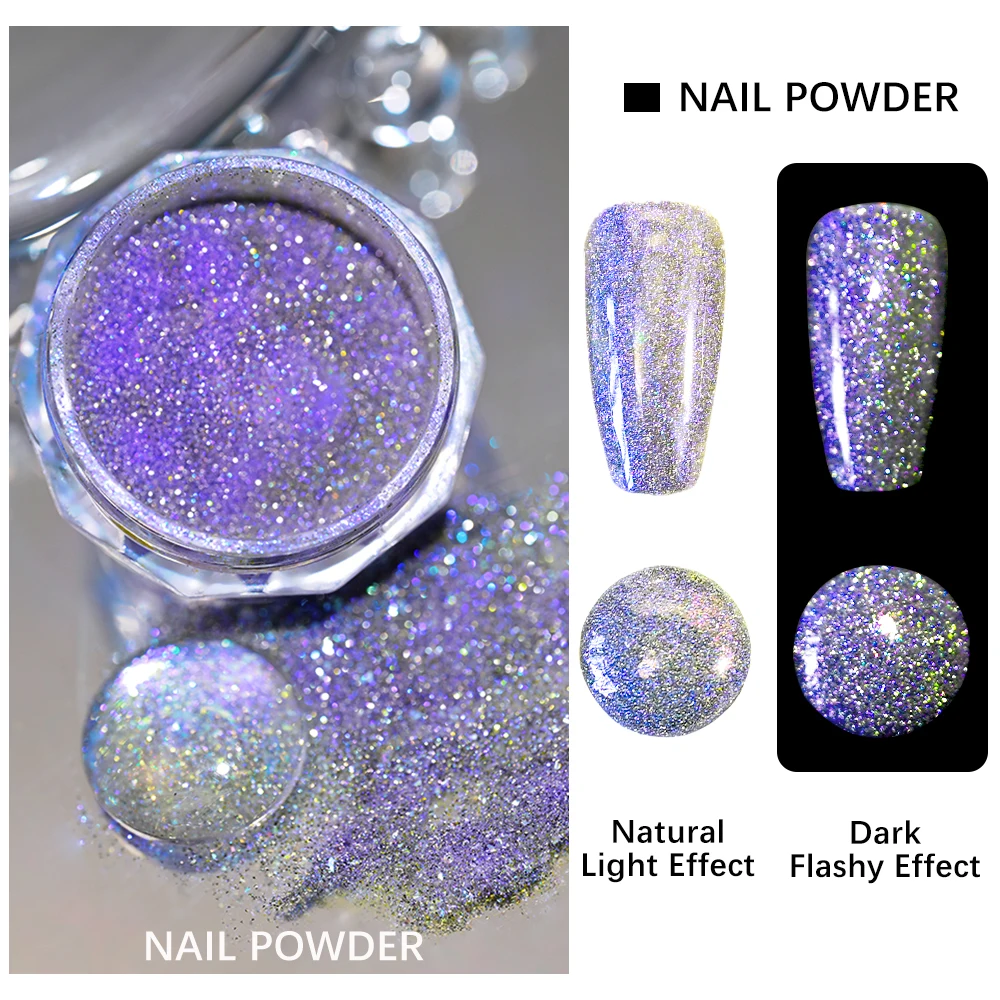 6 cores/conjunto super-brilhante colorido reflexivo diamante prego glitter pó brilho aurora cristal pó manicure pigmento poeira