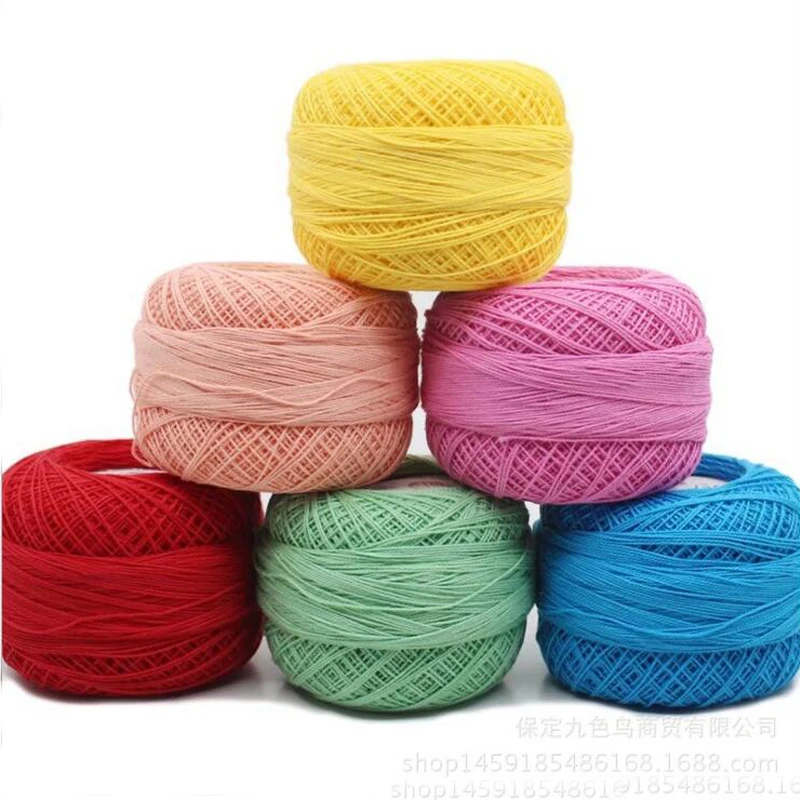 Retail 50g/ball 8# 2ply DIY Colorful Thin Lace Yarn Crochet Yarn 100% Cotton Yarn Hand Knitting Thread Sewing Machine Line JK468