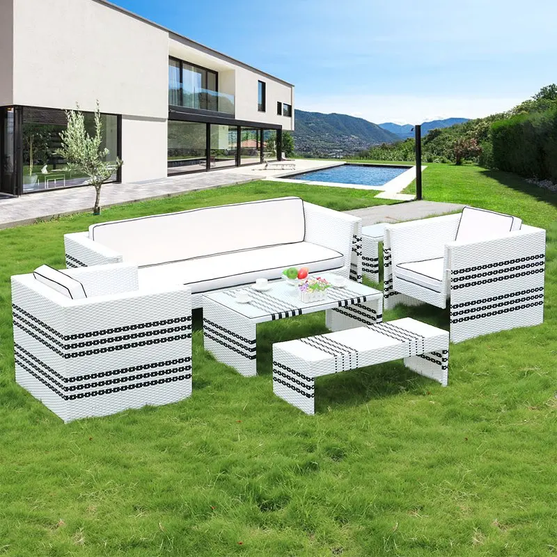 Nordic outdoor sofa sun protection waterproof courtyard simple garden villa, single person rattan chair coffee table combination