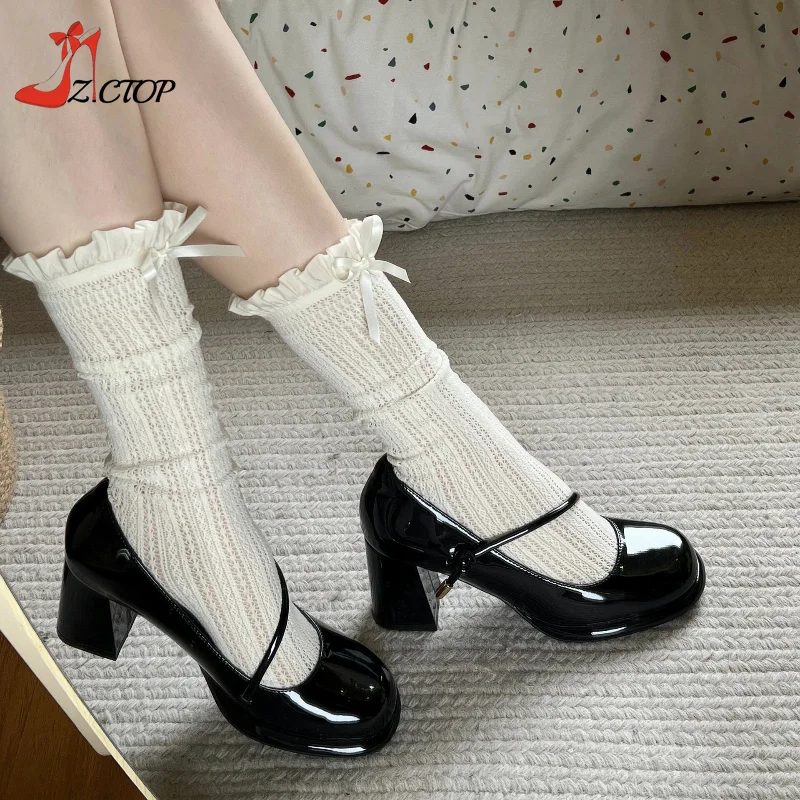 

Black Mary Janes Women Pumps Thick High Heeled Shoes Patent Leather Retro Elegant White Block Heels 2024 Trending