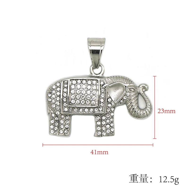 Hip Hop Rhinestones Paved Bling Iced Out Stainless Steel Elephant Mammoth Pendants Necklace for Men Jewelry Gold Silver Color