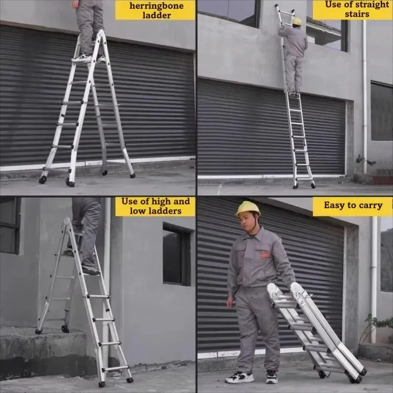 Aluminum Alloy Telescopic Ladder Multifunctional Herringbone Design for Household and Engineering Applications
