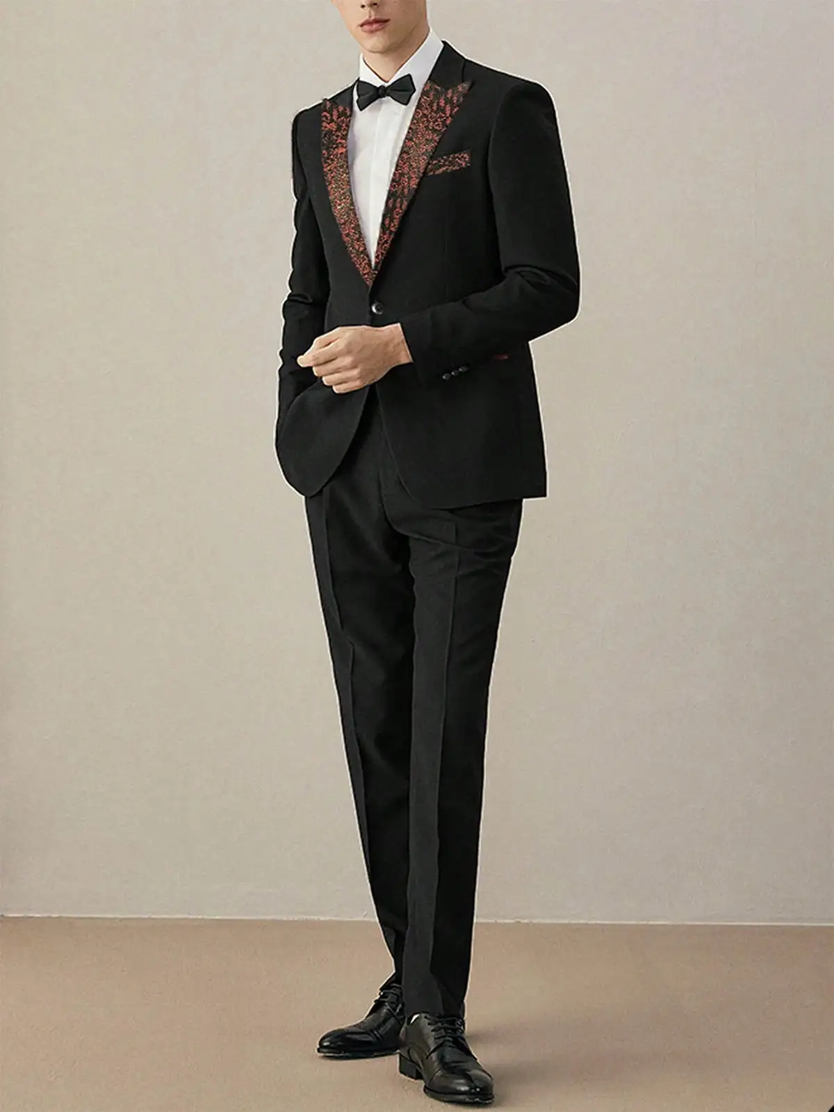 Stylish Men Suit 2 Pieces Floral Pattern One Button Peaked Lapel Pant Sets Classic Fit Gromm Wedding Tuxedos Customized