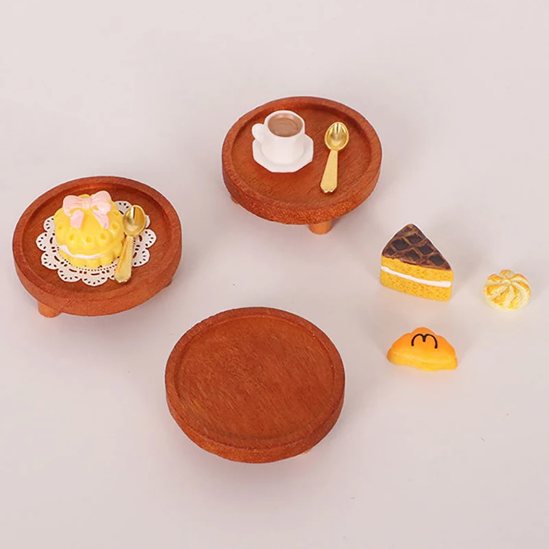 1 قطعة دمية محاكاة مصغرة خشبية صينية مستديرة نموذج 1/12 دمى صغيرة منزل أثاث المطبخ اكسسوارات الديكور
