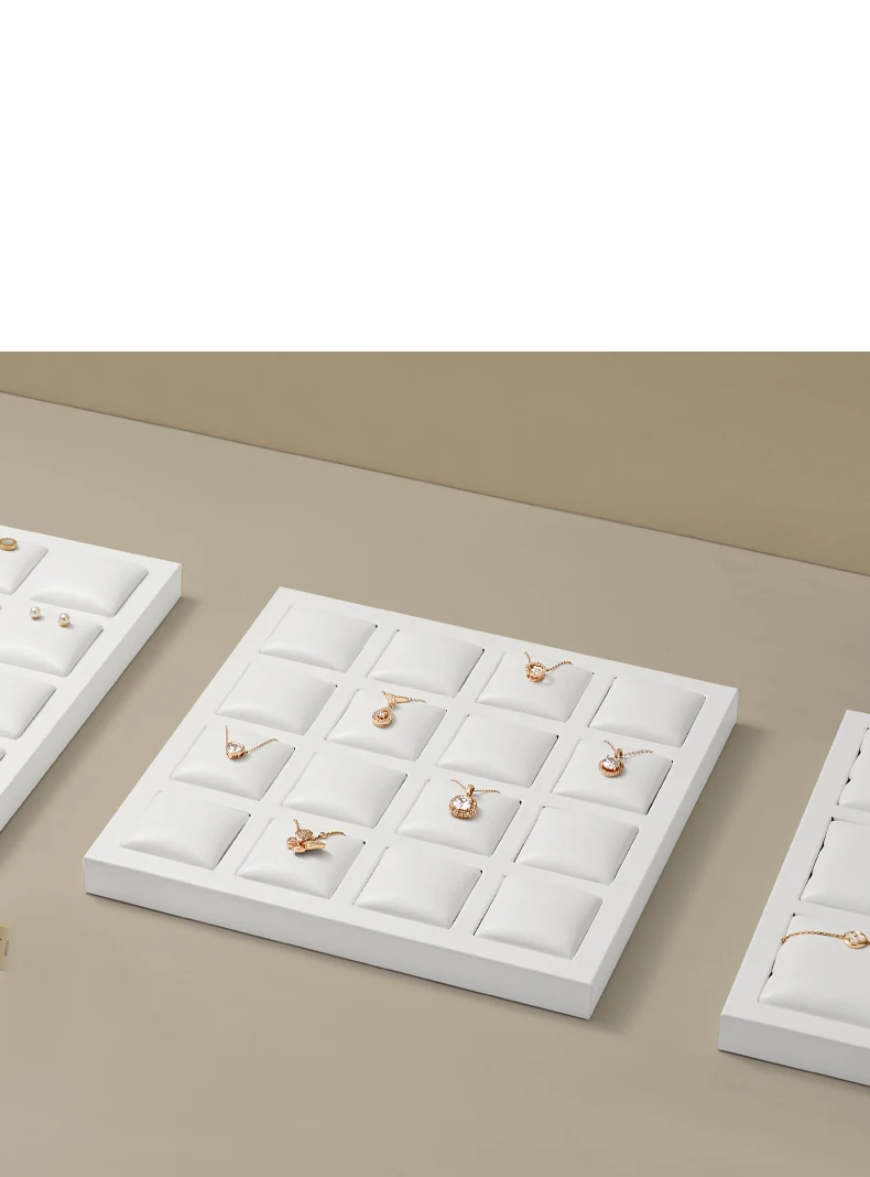Oirlv Weißes Schmuck-Display-Tablett aus Leder für Ringe, Ohrringe, Halsketten, Armbänder, Großes Schmucktablett, Tisch-Organizer-Ständer – Detail 7