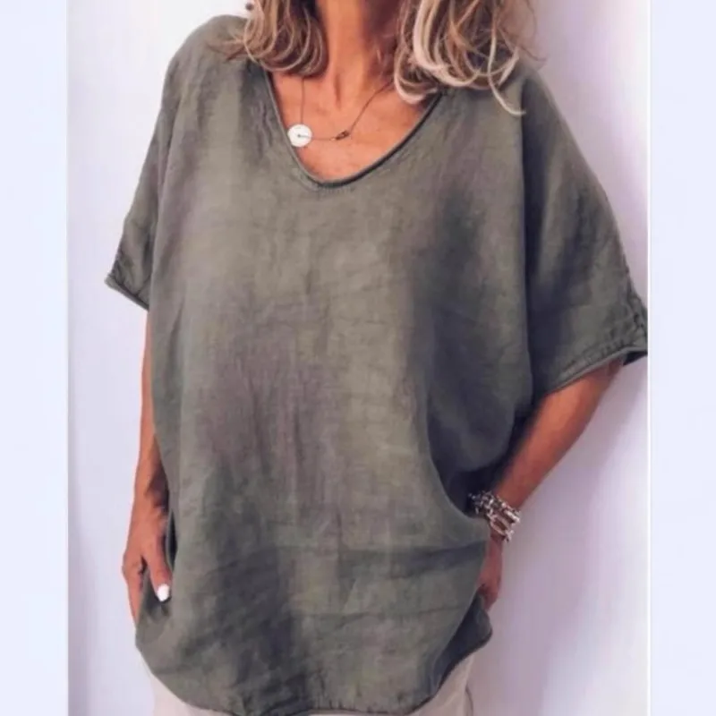 

2025 New Summer Fashion Solid Loose Basic T-shirt Short-sleeved Casual Daily Shirt Top Blouse Comfortable HomeWear Women Cothing