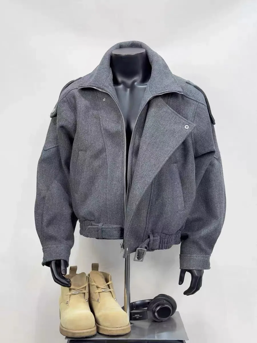 

American Retro Men's Woolen Jaet Loose Fit Winter Design Cool Haome Fake Two-Piece Coat Long Sve Zipper Closure ...