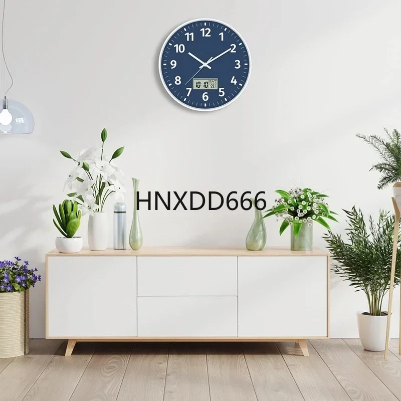 Round Silent Digital Wall Clock with Time, Day of Week, and Temperature Display - Battery Operated Non-Ticking Design
