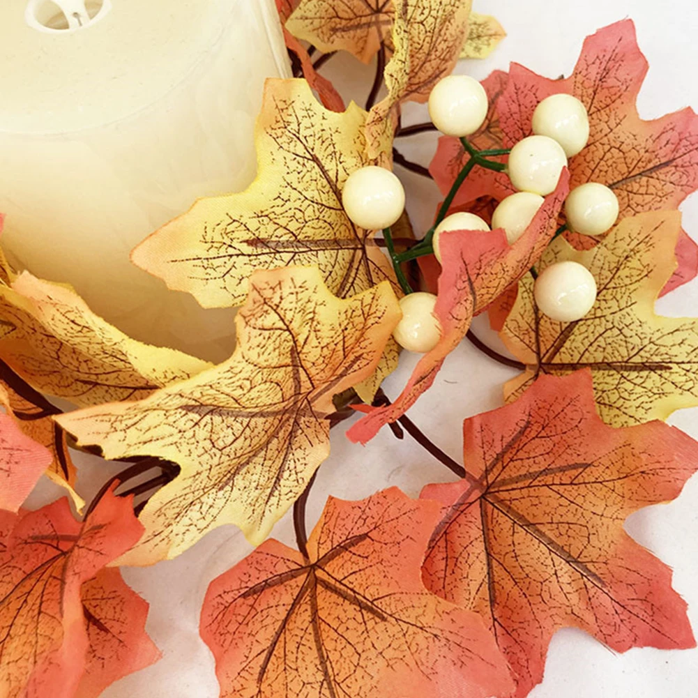 Künstliche Ahornblätter Kranz mit Beeren Sonnenblumen Kerzen ringe für Bauernhaus Herbst Thanksgiving Hochzeit Tisch tür Dekor