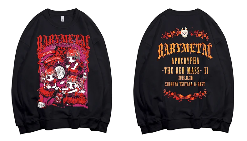 BABYMETAL Heavy Mental sudaderas con capucha, jerséis, Tops con estampado doble, ropa de calle Harajuku Kawaii