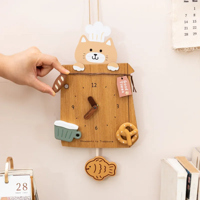 1pcs Dessert Cat Wall Clock Silent Creative Art Kitchen Living Room Bedroom Gift Safe Material Cute Atmosphere for Children