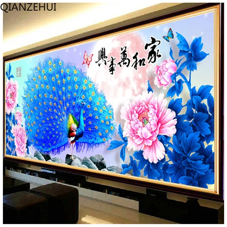 DIY full Diamond Embroidery,Round Diamond Harmony Home Brings Peacock Living room decoration rhinestone beads Diamond painting