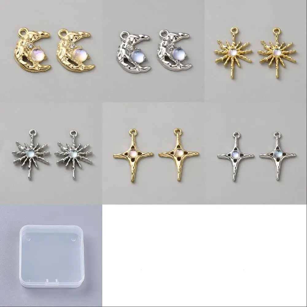 120Pcs Mixed Sun Star Moon Charms Alloy Golden Silver Sun Moon Star Charms Pendants for Crafting Vintage Celestial Charm Jewelry
