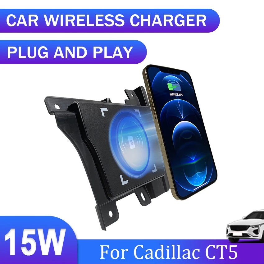 

Car QI wireless charger fast charging plate phone holder wireless phone charger For Cadillac CT5 2020 2021 Car induction charger