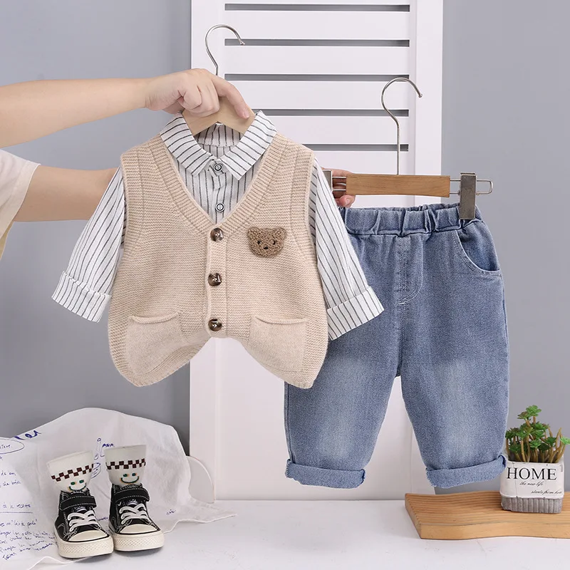 

New Autumn Baby Clothes Set Children Boys Vest Long Sleeved Shirt Pants 3Pcs/Set Kids Clothing Infant Costume Toddler Tracksuits