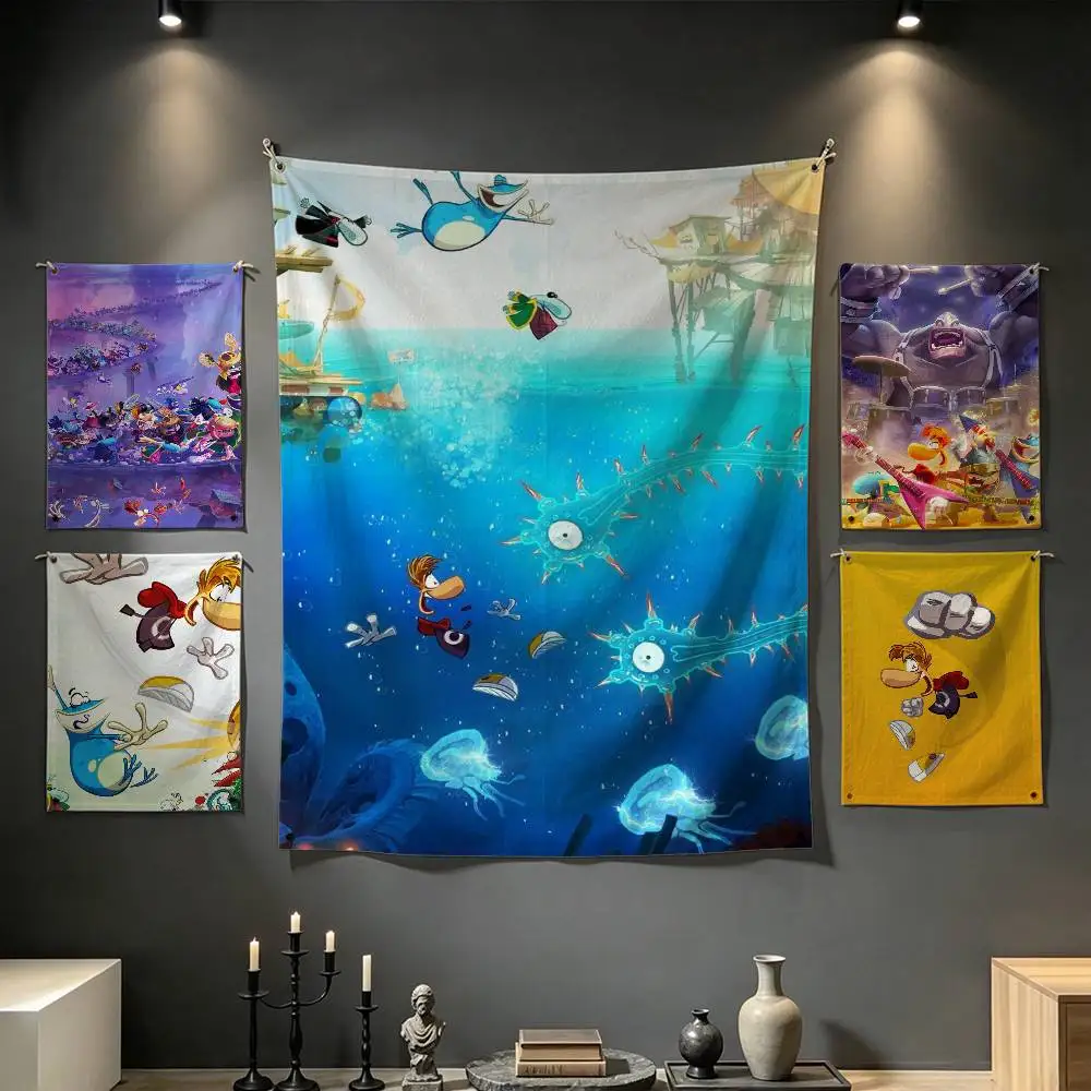 Rayman L-Legends Cartoon Platform Adventure Game Tapestry Tropical Ocean Wall Hanging for Bedroom Living Room Dorm Home Decor