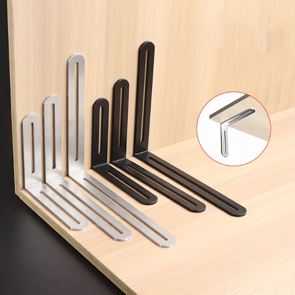 1Pcs Stainless Steel L-Shaped Corner Code Furniture Fixator 90 Degree Right Angle Bracket Furniture Bed Frame Cabinet Connector