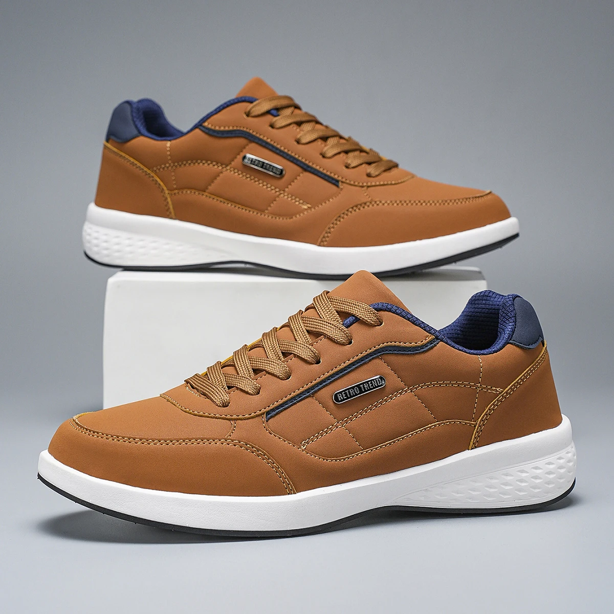 

New Breathable Leather Men Shoes Lightweight Comfortable Men Sneakers Fashions Lace Up Casual Shoes Flat Shoes Zapatillas Hombre