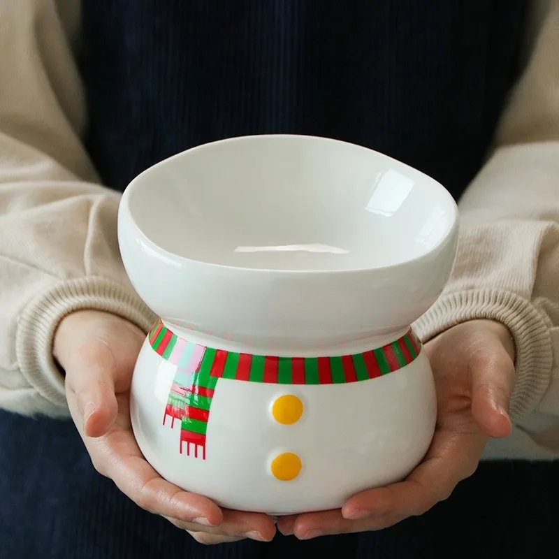 

Anti-Skid Raised Cat Bowl Ceramic Cat Feeding Bowl with Elevated Stand Christmas Prevent Chin Stains Pet Food Bowl for dog cat